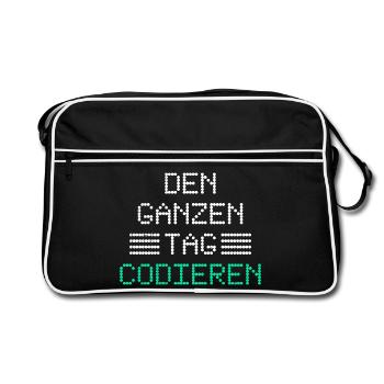 Nerd Computer CODING ALL DAY FUNNY - Retro Bag - black/white - Front