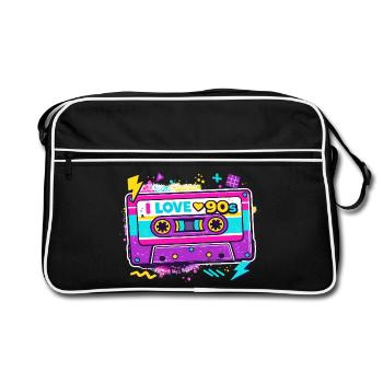 I Love 90s Kassette Grafik - Retro Tasche - Schwarz/Weiß - Vorne