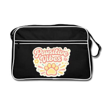 Pawsitive Vibes Pfotenfreude - Retro Tasche - Schwarz/Weiß - Vorne