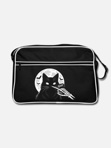 Katzen-Boop-Skelett Halloween - Retro Tasche - Schwarz/Weiß