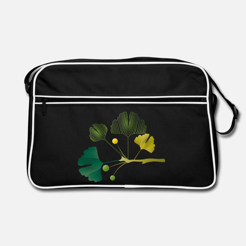 Branche de ginkgo faite de lignes de feuilles dans des tons verts doux Sac Retro