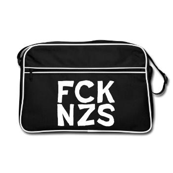 FCK NZS Antifa Text Design FCKNZS - Retro Tasche - Schwarz/Weiß - Vorne