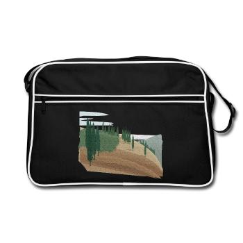 Pine forest hilly landscape with structure (modific.) - Retro Bag - black/white - Front