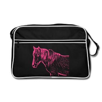 Pferd rosa pink - Retro Tasche - Schwarz/Weiß - Vorne