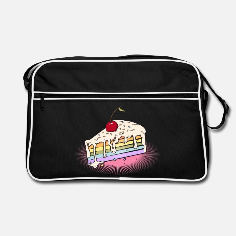 Stück Regenbogen Kuchen mit Kirsche im Comic Stil Retro Tasche
