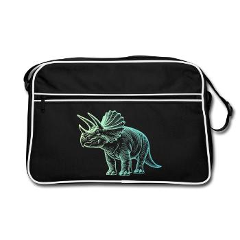 Triceratops Dinosaur Drawing Gradient Blue Green - Retro Bag - black/white - Front