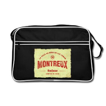 Montreux Vintage Stadtstempel - Retro Tasche - Schwarz/Weiß - Vorne