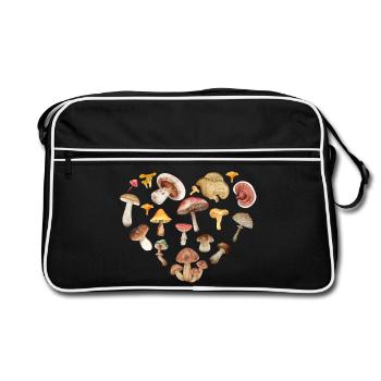 Mushroom Heart Vintage-Cottagecore – Grzyby Serce - Retro Tasche - Schwarz/Weiß - Vorne