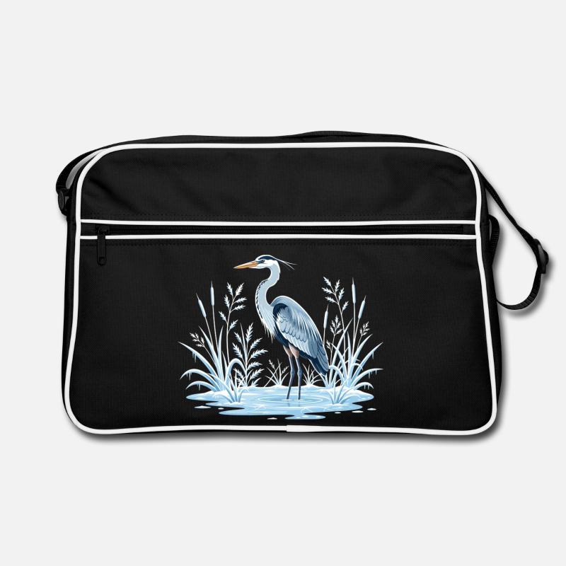Gray Heron in Winter Landscape Retro Bag