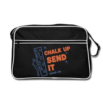 Chalk Up Send It Climb On Rock Climbing Fun - Retro Tasche - Schwarz/Weiß - Vorne
