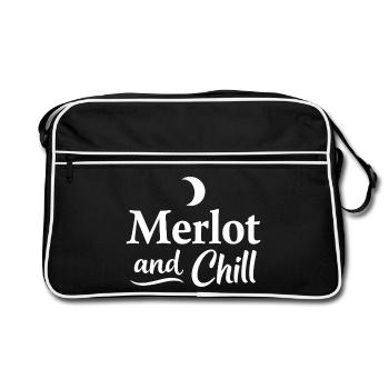Merlot and Chill Wine Saying Cozy Relax - Retro Bag - black/white - Front