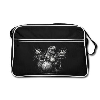 Dinosaur T-Rex Drums Drummer Rock Dino - Retro Bag - black/white - Front