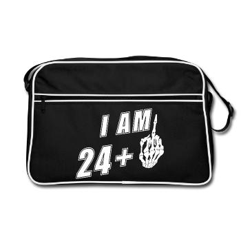 Ich bin 24 plus Mittelfinger - 25. Geburtstag - Retro Tasche - Schwarz/Weiß - Vorne