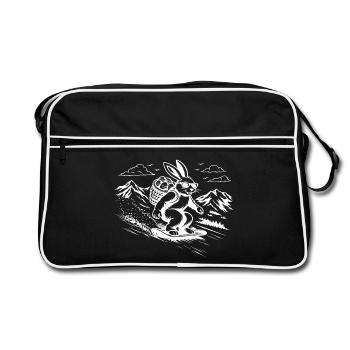 Snowboard Hase Osterhase Cool Easter Vibes - Retro Tasche - Schwarz/Weiß - Vorne