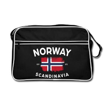 Norway Scandinavia Collegestyle Norwegen Flagge  - Retro Tasche - Schwarz/Weiß - Vorne