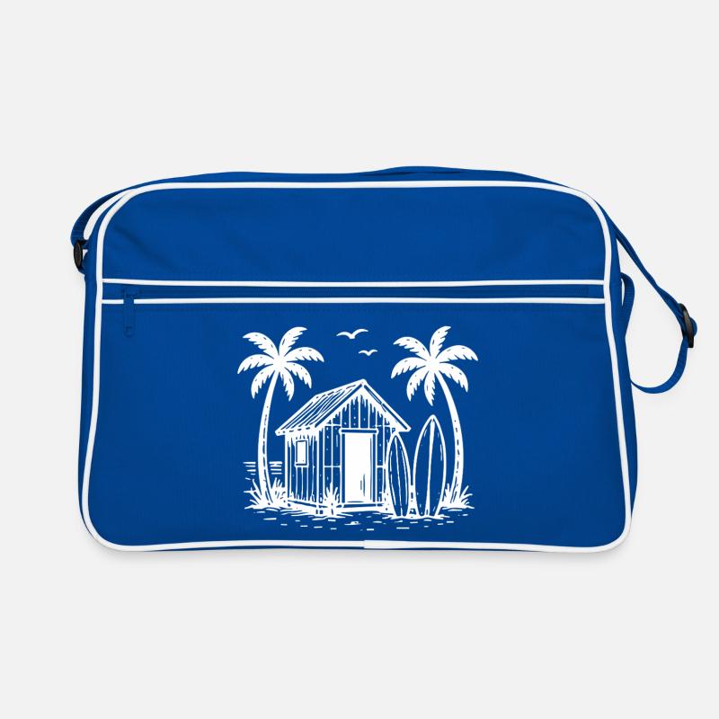 Plage Hutte Surf Planches Palmiers Vacances Été Sac Retro