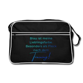 Voltigieren Training: Lustiger Volti Spruch - Retro Tasche - Schwarz/Weiß - Vorne