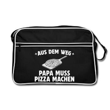 Papa muss Pizza machen - Pizzabäcker - Retro Tasche - Schwarz/Weiß - Vorne