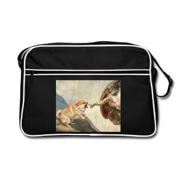 Dog God Hand Pomeranian Dog meme - Retro Bag - black/white - Front