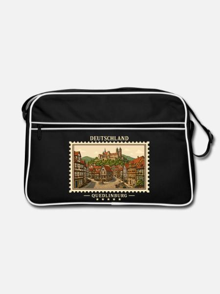 Deutschland Quedlinburg Vintage Reisemarke - Retro Tasche - Schwarz/Weiß