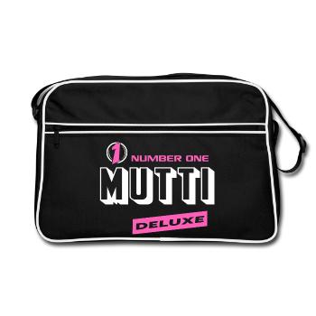 Mutti Number One Deluxe Beste Familie Beste Mutti - Retro Tasche - Schwarz/Weiß - Vorne