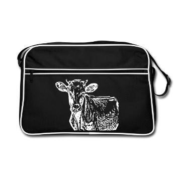 T-shirt de vache personnalisé cadeau pour les agriculteurs - Sac Retro - noir/blanc - Devant