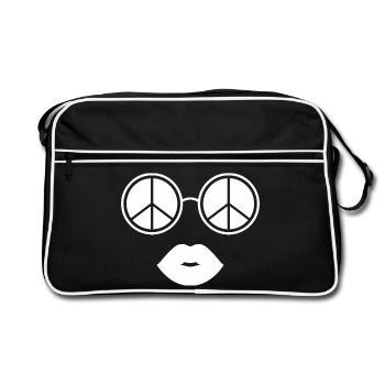 Peace and Lips / Peace Glasses and Lips - Retro Bag - black/white - Front