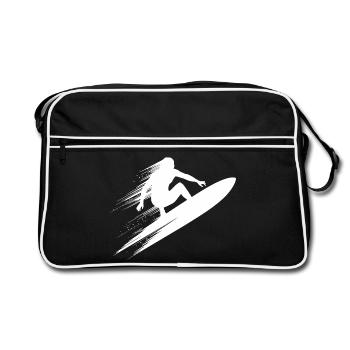 Energetic Surfer Illustration Surfing - Retro Bag - black/white - Front