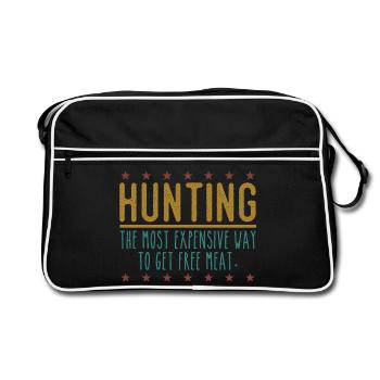 Hunter Funny Saying – Free Meat Design - Retro Bag - black/white - Front