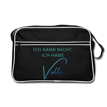 Voltigieren Training: Lustiger Volti Spruch - Retro Tasche - Schwarz/Weiß - Vorne