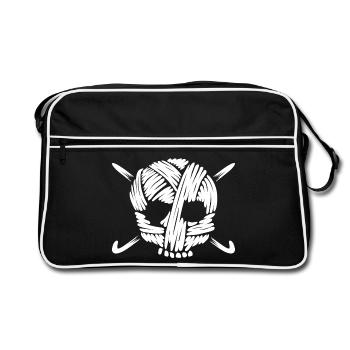 Crochet and Knitting - Skull made of wool - Retro Bag - black/white - Front