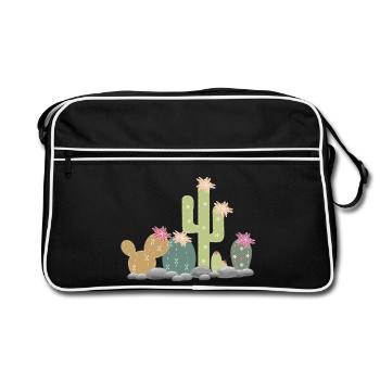 Jardin de rocaille de cactus avec différents cactus - Sac Retro - noir/blanc - Devant
