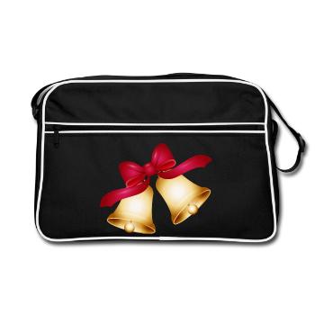 deux cloches en or avec un grand arc rouge - Sac Retro - noir/blanc - Devant