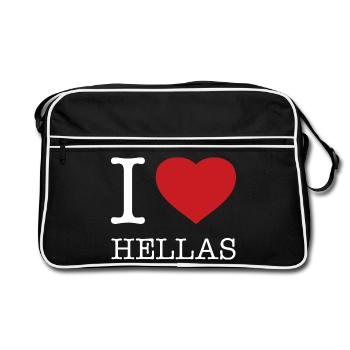 I LOVE HELLAS Griechenland - Retro Tasche - Schwarz/Weiß - Vorne