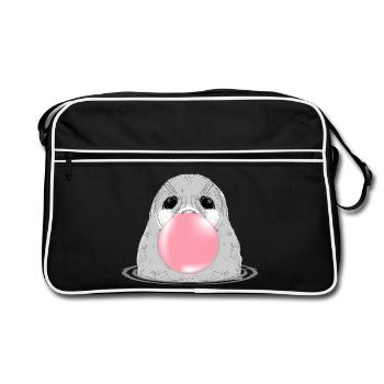Seal with bubble gum – Funny animal motif - Retro Bag - black/white - Front