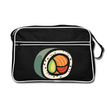 Sushi Roll Cartoon – Funny Food Design - Retro Bag - black/white - Front
