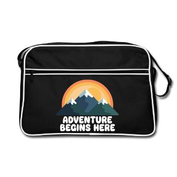 Abenteuer Berggipfel Sonnenuntergang - Retro Tasche - Schwarz/Weiß - Vorne