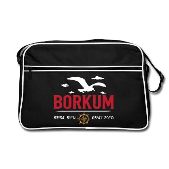 Vacances Mer du Nord ÎLE BORKUM Borkumer Drôle - Sac Retro - noir/blanc - Devant