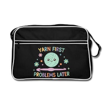 Yarn First Problems Later Funny Crochet Yarn - Retro Bag - black/white - Front