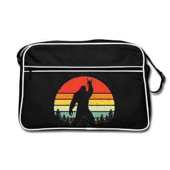 Bigfoot Rock on Shield Sasquatch Yeti Rock & Roll - Retro Bag - black/white - Front