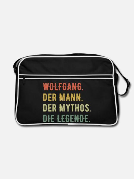 Wolfgang Vorname Der Mann Der Mythos Die Legende - Retro Tasche - Schwarz/Weiß - Vorne