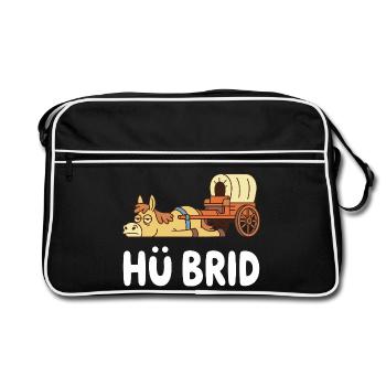 Hü-Brid Lustiges Hybrid Pferd Wortspiel - Retro Tasche - Schwarz/Weiß - Vorne