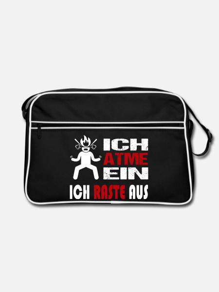 Einatmen Ausrasten Explodieren Colerisch Sprüche - Retro Tasche - Schwarz/Weiß