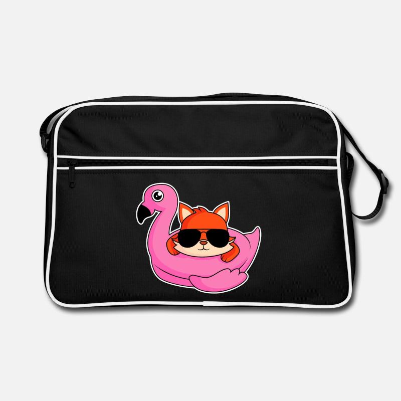 Fuchs im Flamingo - Design - Retro Tasche - Schwarz/Weiß