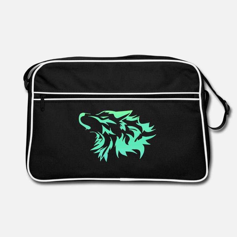 Wolf leuchtend grün - Retro Tasche - Schwarz/Weiß