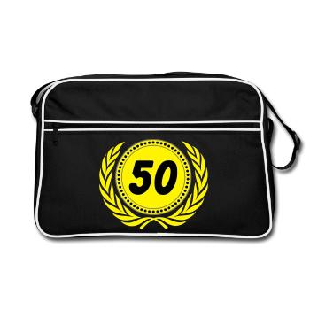 50.Geburtstag , 50 Jahre Jubiläum Lorbeerkranz(25) - Retro Tasche - Schwarz/Weiß - Vorne