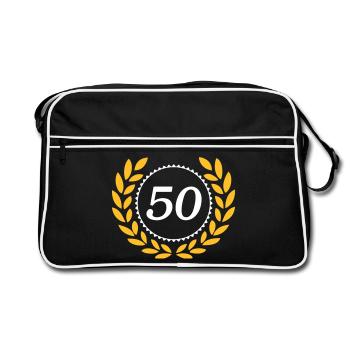 50.Geburtstag,Jubiläum,50 Jahre,Lorbeerkranz (25) - Retro Tasche - Schwarz/Weiß - Vorne