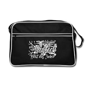 Ich bin aus Rostock nicht aus Zucker - Retro Tasche - Schwarz/Weiß - Vorne