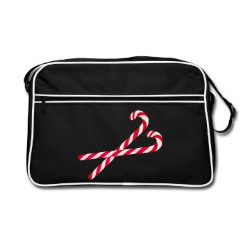 deux cannes à bonbons rayées rouge vif et blanc - Sac Retro - noir/blanc - Devant