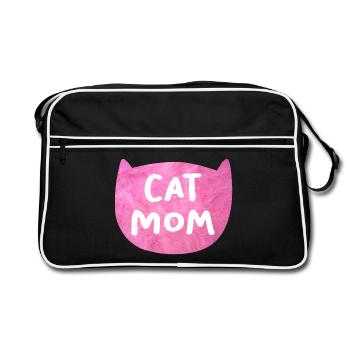 Katze Flausch Mom Mama coole Quotes Fell rosa pink - Retro Tasche - Schwarz/Weiß - Vorne